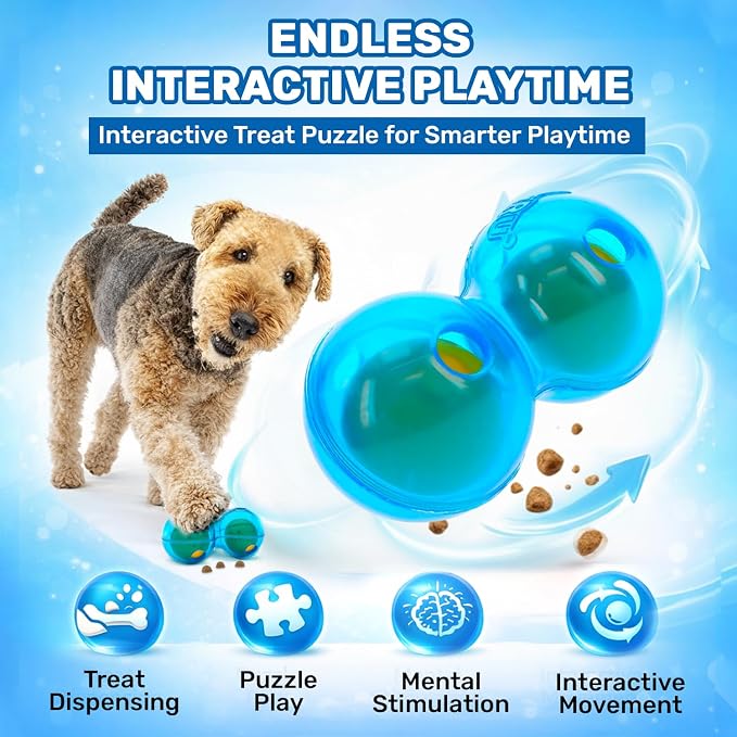 Guru Duo Ball - Interactive Enrichment Toy with Durable Rubber for Roll, Spin & Tumble Fun & Mental Stimulation - Perfect Interactive Dog Toy to Keep Dogs Busy and Occupied - Medium 7.25" Blue Dog Toy
