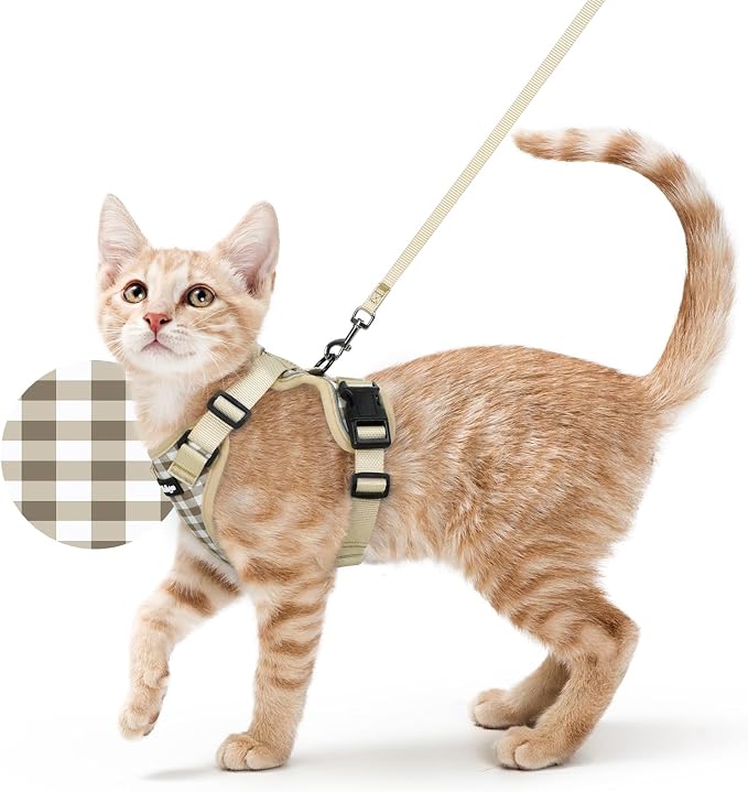 rabbitgoo Cat Harness and Leash Set, Escape Proof Vest, Foamy Coffee | Soft Breathable Mesh, Easy Adjustable Fit, Snap Buckles, Sturdy Clip, Reflective Strips, for Average Cats Walks, S