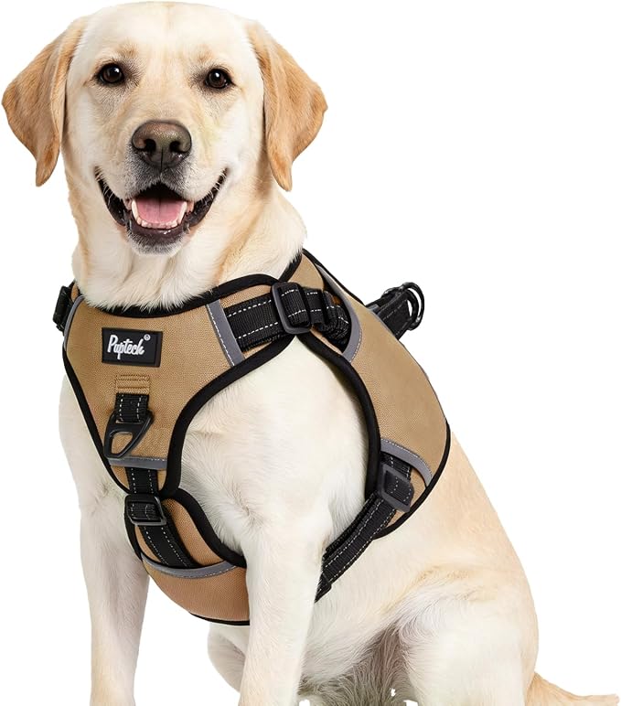 PUPTECK Dog Harness for Large Dogs, No Pull Step-in Pet Vest Harness, Adjustable Soft Padded Reflective Safe Night Walking, No Choke Easy On & Off, Beige L