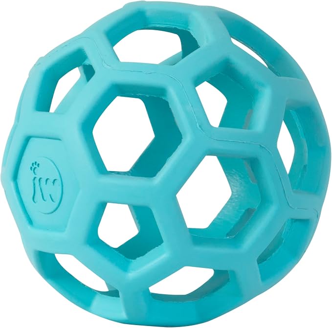 JW Pet HOL-ee Roller, Natural Rubber, Small 3in, Blue | Puzzle Ball Design Dog Toy for Interactive Play and Chasing Fun