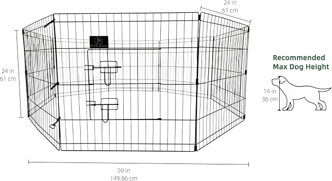 PJYuCien Dog Playpen with Top Cover and Bottom Pad - Metal Foldable Exercise Pen, 8 Panels 24" H x 24" W Indoor Outdoor Pet Fence Puppy Crate Kennel, Gray