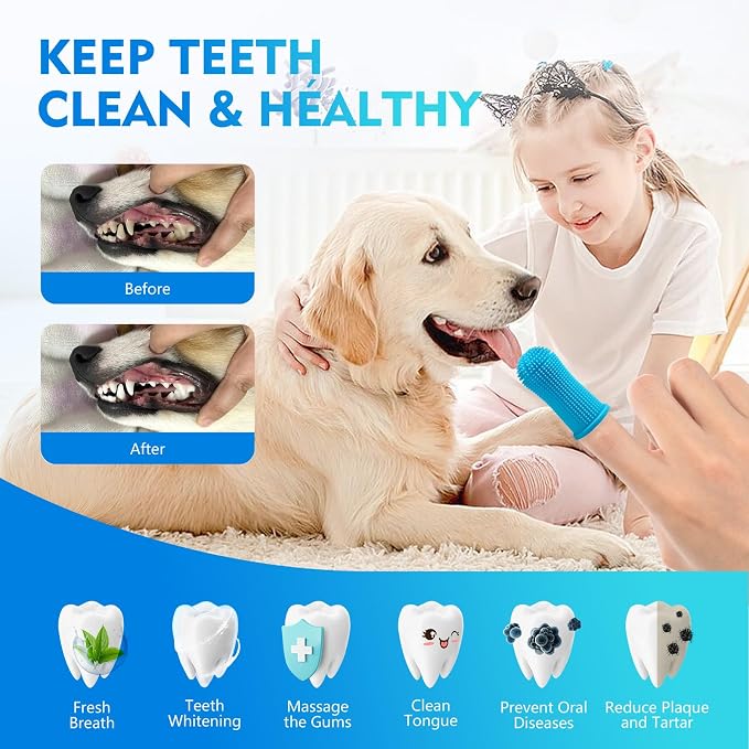 12 Pack Food Grade Silicone Finger Pet Toothbrushes Kit for Dogs Cats Dental Care Teeth Cleaning 360° Dog Finger Toothbrush