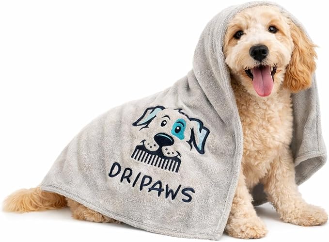 Microfiber Dog Towel for Drying Dogs, 56'' x 28'', Super Absorbent Soft Pet Grooming Towel, Fast Drying Bath & Shower Towel for Dogs, Grey