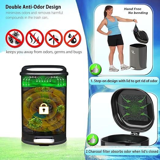 Dog Poop Trash Can, 18L/4.76 Gal Stainless Steel Kitchen Garbage Can, Recycling or Waste Bin, Soft Close, Step-On Pedal, Removable Inner Bucket & Free Waste Bags (Trash Can)