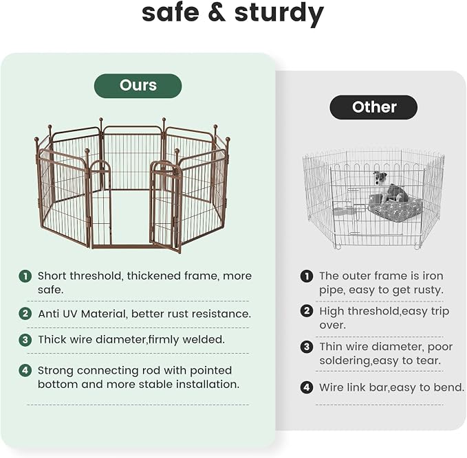 Gardner Pet Dog Playpens, 24" H 6 Panels Dog Pen Outdoor/Indoor Dog Fence Exercise Pen for Small/Medium Dogs, Pet Play Yard Gate with Gravity Automatic Lock, Pet Playpen, Brown