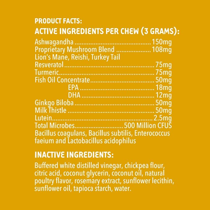 iHeartDogs Senior Super 7 Dog Multivitamin with Probiotics, 60 Chews | Anti-Aging with Antioxidants, Probiotics, Lion's Mane, Turkey Tail, Ashwagandha, Supports Longevity & Cognitive Boost