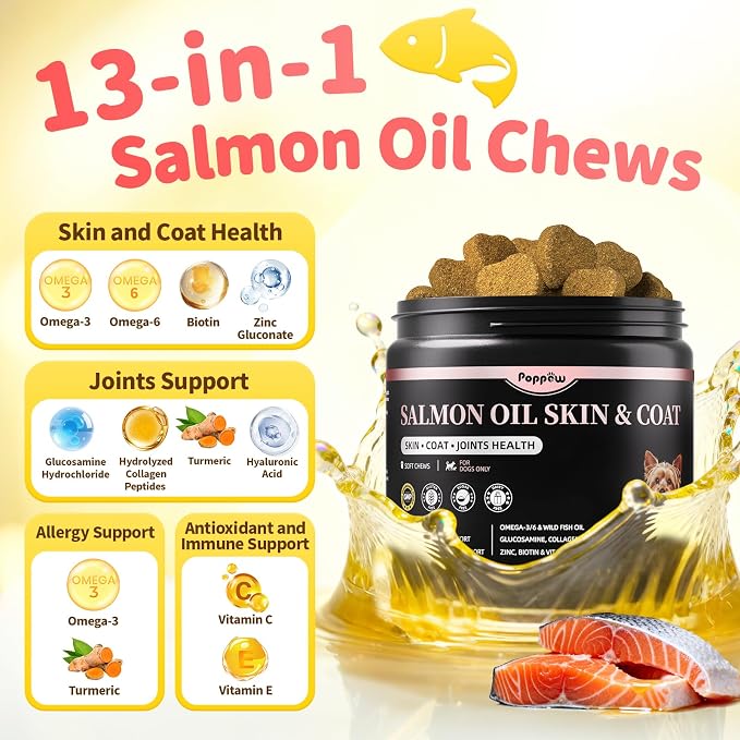 Salmon Oil for Dogs Skin & Coat, 13 in 1 Wild Alaskan Fish Oil for Dogs