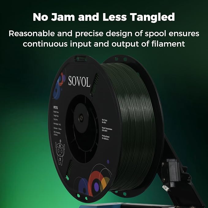 Sovol 3D Printer PETG Filament 1.75mm 1KG (2.2lbs), High Precision, Strong Toughness, Wiring Tightness, Dimensional Accuracy +/- 0.03 mm, 3D Printing PETG Filaments, Army Green