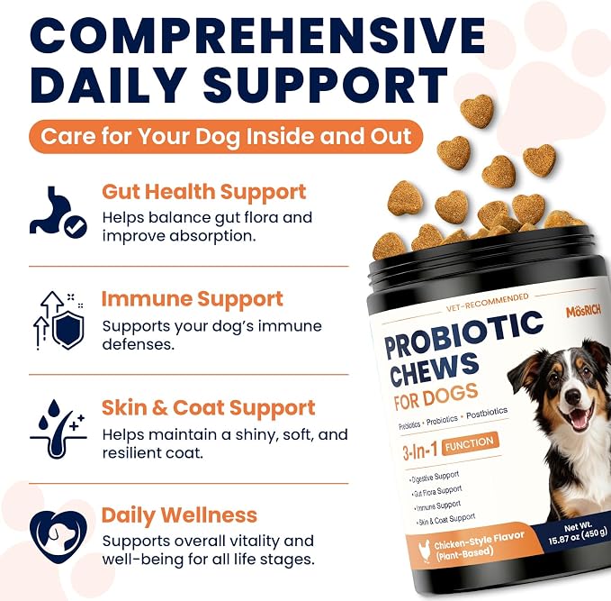 Probiotics for Dogs Daily Gut Support Dog Probiotics 3 in 1 Chews to Promote Digestive Immune and Skin Health Dog Probiotic for Gut Comfort Dog Probiotics for Digestive Health 180 Ct