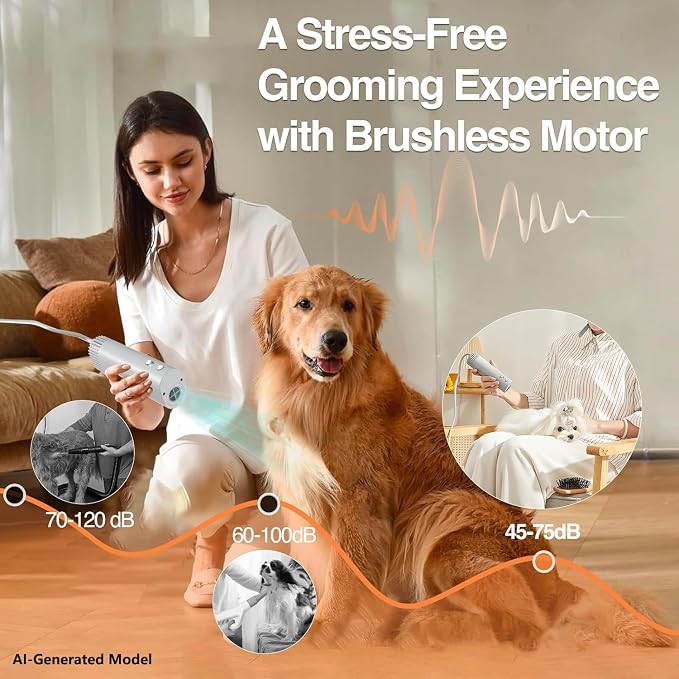 Hands-Free Dog Dryer for Pet Grooming | Neck Dog Dryer, 110,000 RPM High Velocity Pet Hair Blow Dryer, 1400W Wearable Design, 2 Speeds 4 Heat Settings, Home & Salon