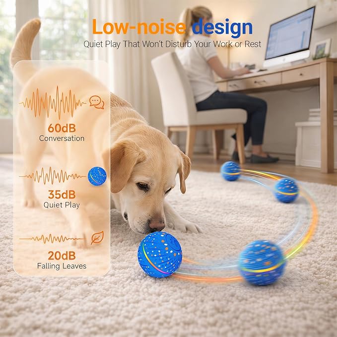Interactive Dog Ball Toy, Automatic Rolling & Bouncing, LED Lights, Blue | 2.8-Inch Ball, Small & Medium Dogs, 2-in-1 Fetch Toy, Home Alone Play, Reduces Boredom, USB-C Rechargeable, Up to 3 Hours