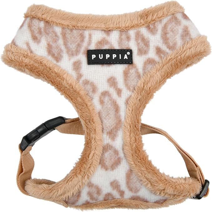 Puppia Kovo Dog Harness Over-The-Head Warm Winter Leopard Pattern Adjustable Chest for Small and Medium Dog, Beige, Large