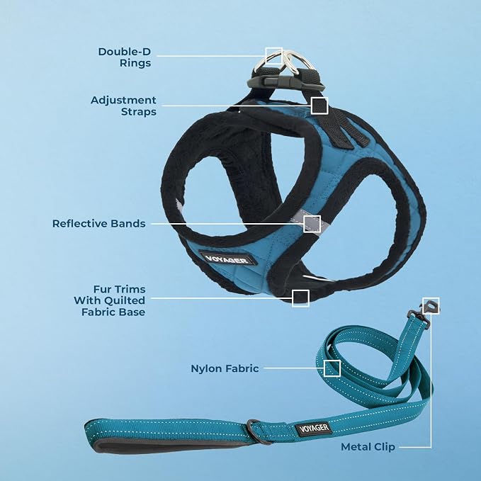 Best Pet Supplies Voyager Step-in Plush Dog Harness - Soft, Step in Vest Harness and Reflective Dog 5 ft Leash Combo with Neoprene Handle for Small and Medium Dogs, Turquoise Plush, S
