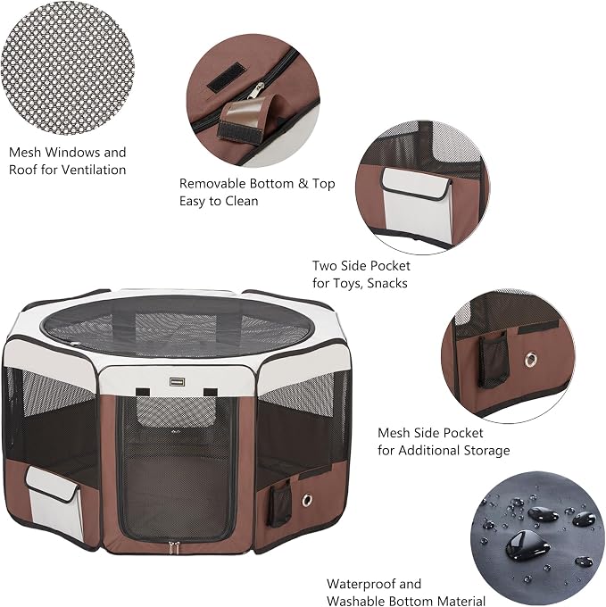 DONORO Dog Playpen, 55in, Medium/Large, 8 Panels