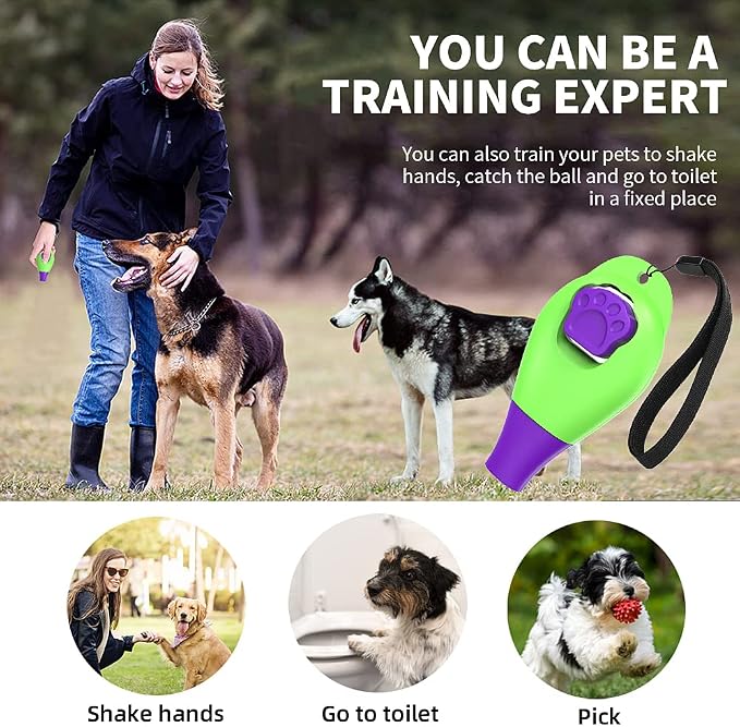 Perwin Dog Training Clicker with Whistle & Wrist Strap, Blue