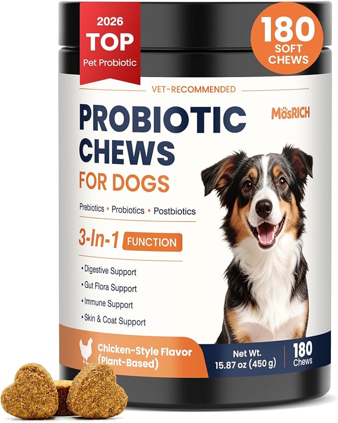 Probiotics for Dogs Daily Gut Support Dog Probiotics 3 in 1 Chews to Promote Digestive Immune and Skin Health Dog Probiotic for Gut Comfort Dog Probiotics for Digestive Health 180 Ct