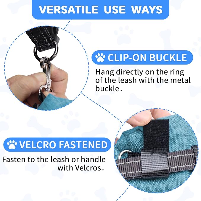 Dog Poop Bag Holder for Leashes, Puppy Treat Pouch Carrier with 2 Zipper Pockets and Clip for Pets Doggy Training, Dog Waste Bag Dispenser with 1 Roll Poop Bags for Walking Accessories (Green)