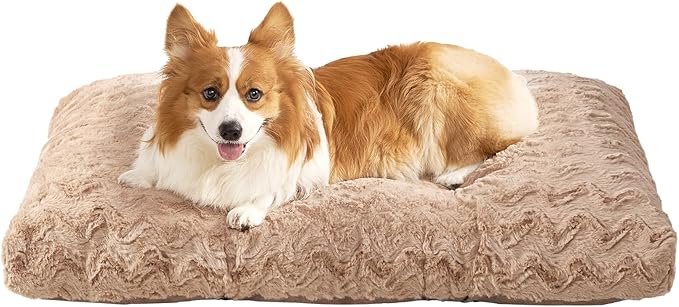 EHEYCIGA Washable Large Dog Bed for Crate, 35x23 Inch Pet Bed, Camel