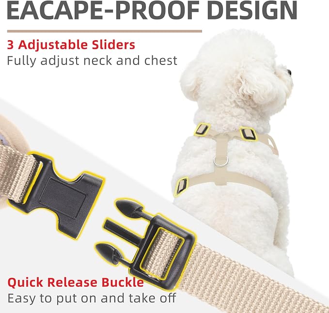 PUPTECK Dog Harness and Leash Set, No Pull Adjustable Pet Small Dog Harness, Reflective Soft Mesh Pet Vest, for Small Medium Dogs Walking, Beige, M