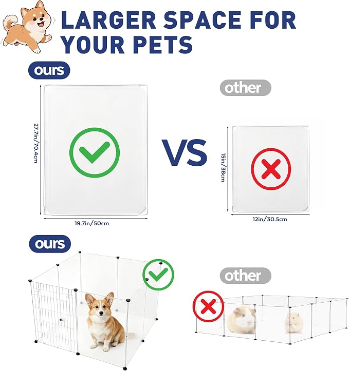 BRIAN & DANY Dog Playpen Portable for Small Animals, Dog Play Pen Indoor, Transparent Pet Playpen for Puppies, Cats, 8 Panels - 28 X 20 Inch