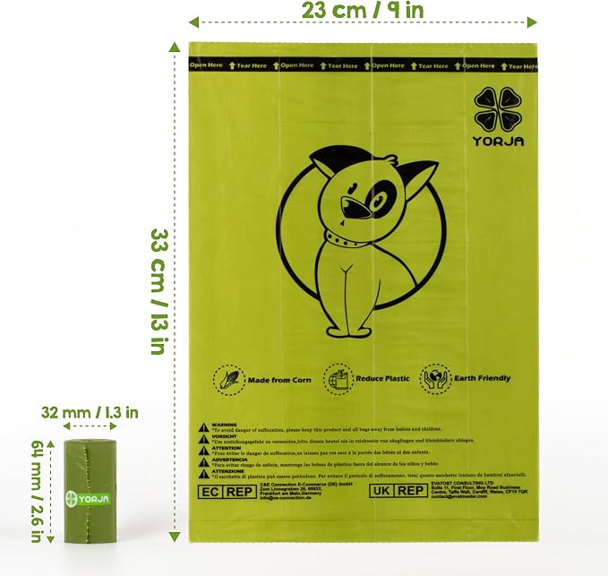 Dog Poop Bags Rolls, 360 Pet Waste Bags, 100% Leak Proof Extra Thick and Strong Corn Starch Blend