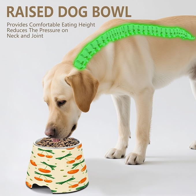 Blueangle Elevated Dog Bowls with Stainless Steel - Non-Slip 2.3 Cup High Capacity Pet Dish for Spinal Health & Cherry Bow Design（314）