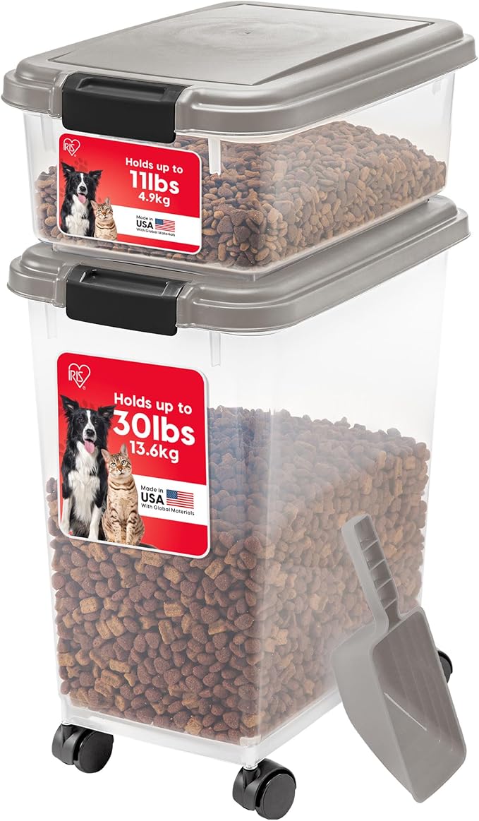 IRIS USA Airtight Dog Food Storage Container Combo, 30 lb, Chrome