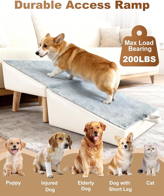 Dog Ramp for Couch Sofa and Low Bed, 15.7" W Foldable 2-in-1 Pet Steps & Ottoman, Non-Slip Wooden Pet Stairs for Small Senior Injured Dogs & Cats