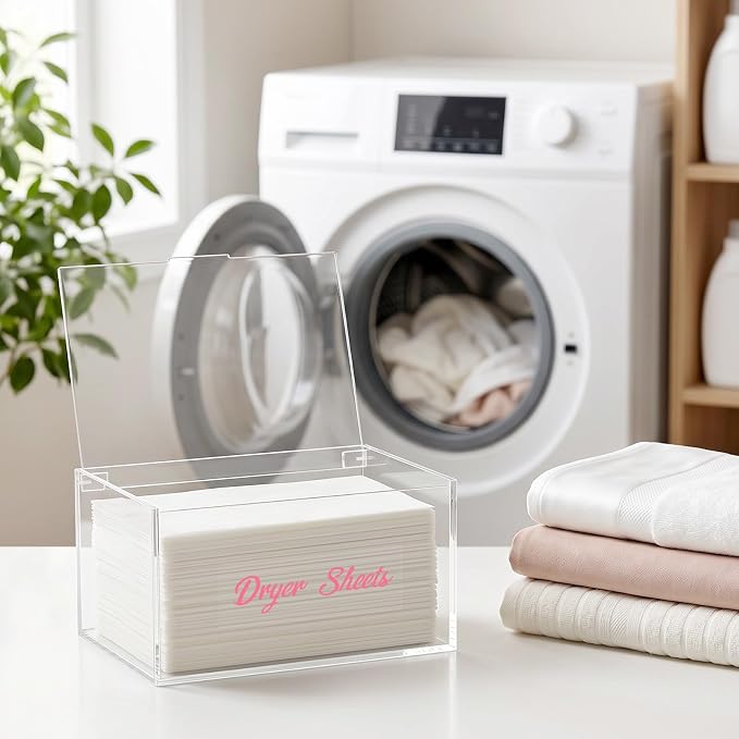 Acrylic Dryer Ball Holder Dispenser Container,Bonus Pink Labels Included