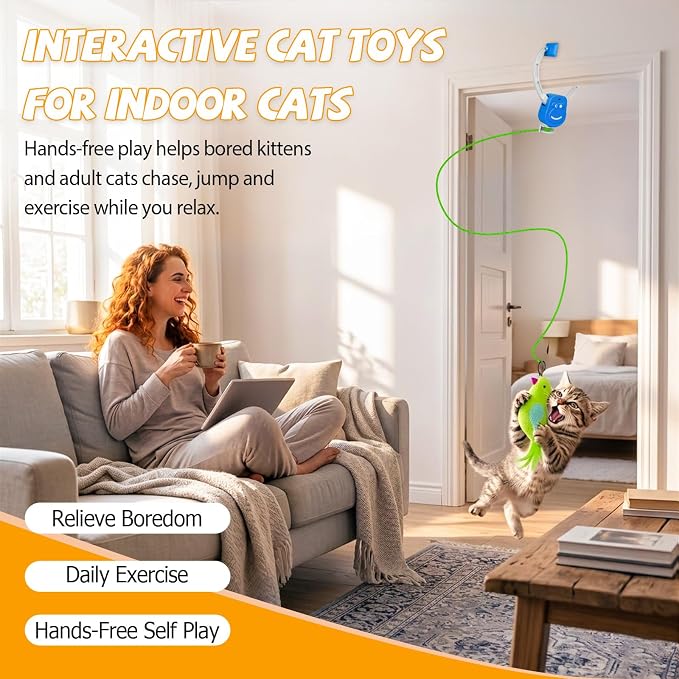 Door Frame Cat Toy for Indoor Cats, Automatic Hanging Toy | Interactive cat toys for indoor cats with 2 play modes: automatic bouncing and rotating; hangs from door frames.