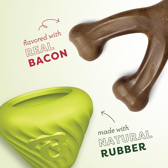 Benebone Dog Toy Bundle – Medium Wishbone Chew (Real Bacon) + Natural Rubber Cone Treat Dispenser – Durable, Made in USA, Great for Aggressive Chewers & Mealtime Enrichment