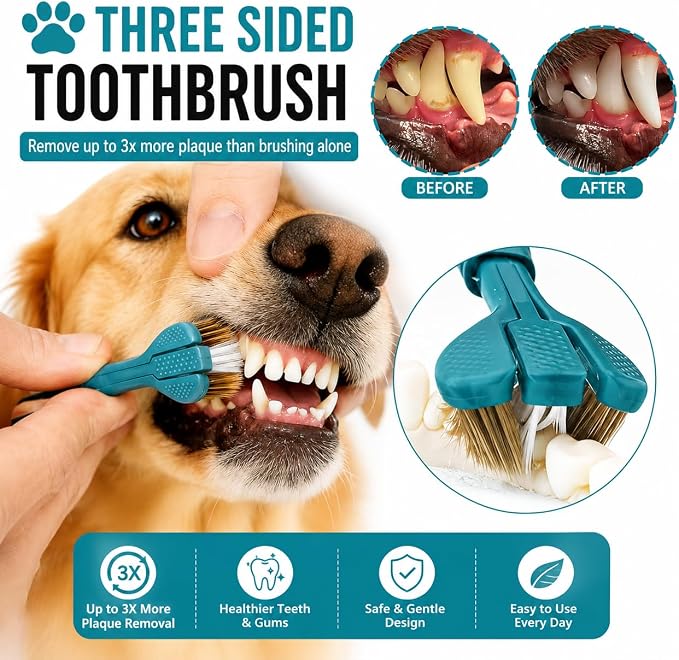 15-Pack Dog Toothbrush Kit, Triple Head & Double Head Dog Toothbrush, 360 Finger SiliconeToothbrush, Multi-Angle Dental Cleaning Brushes for Cat Oral Health (White)