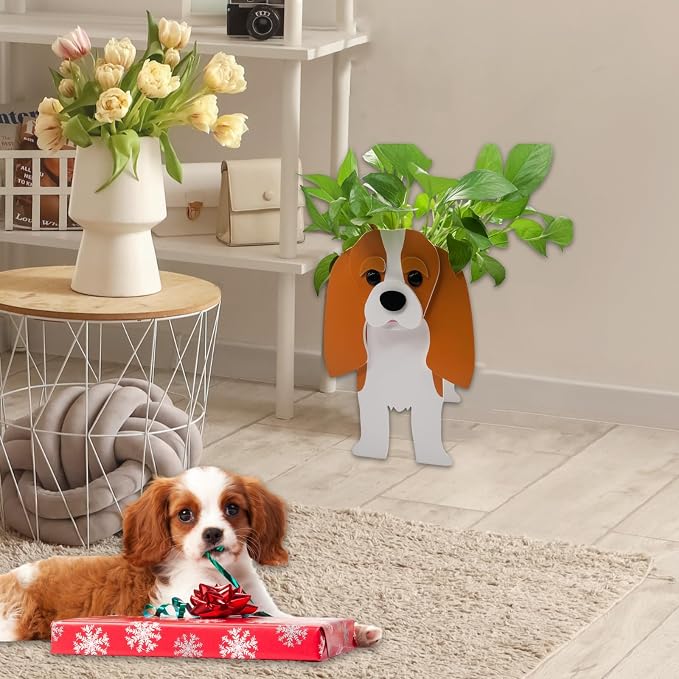 Brown King Cavalier Dog Planter Pots, Animal Shaped Flower Pot