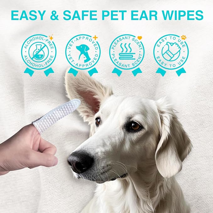 TroisAmis Pet Ear Cleaning Finger Wipes for Dog and Cat, Thick Dog Ear Cleaner Wipes with Gentle and Natural Ingredient, Remove Earwax, Debris-Sooth &Deodorize-Relieve Ear Itch & Inflammation-50 Count