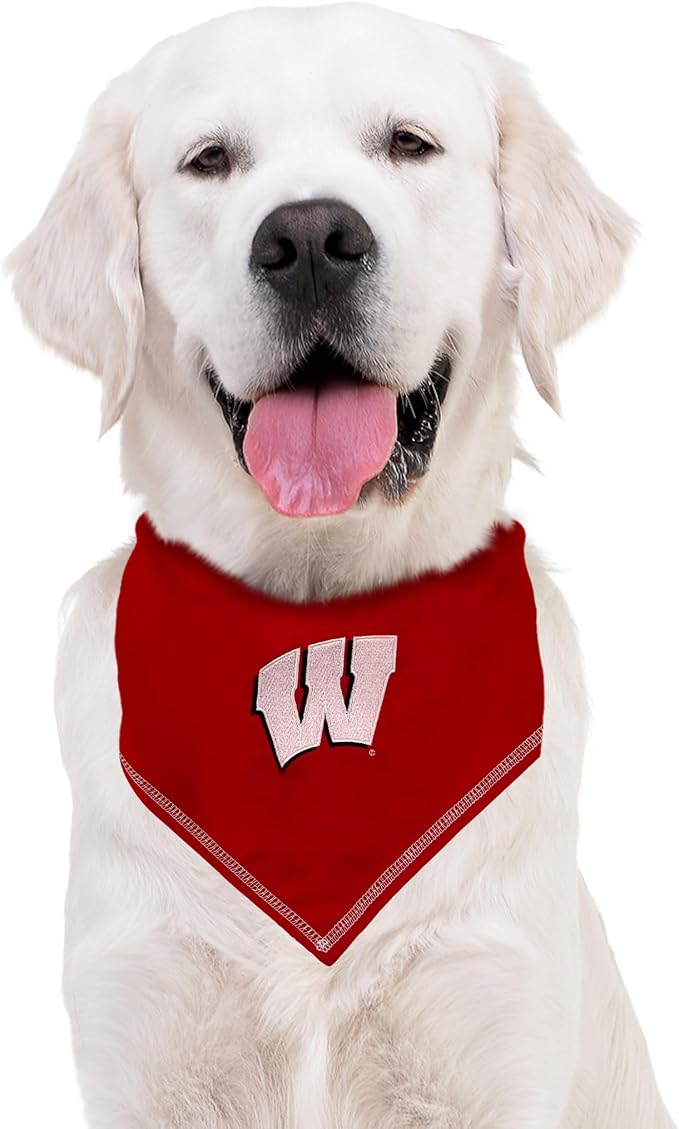 Pets First NCAA Wisconsin Badgers Tie Bandana, Small/Medium. Dog Bandana Scarf Bib for Pet Cat Dog. The Ultimate Game-Day, Party Bandana (WI-3550-S-M)