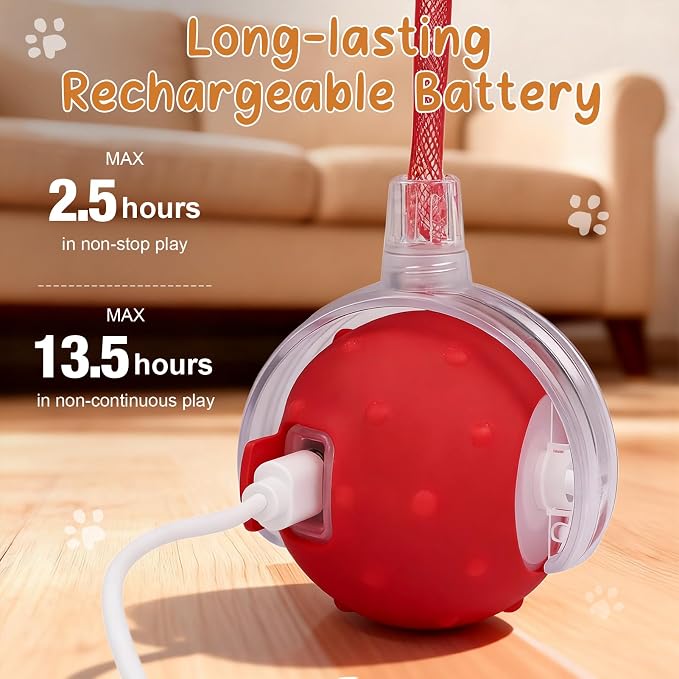 Interactive Cat Ball Toy, Motion Activated Electric Rechargeable Cat Toy | Interactive Mode, Fast&Slow Mode, Standby Mode Save Power, 2 Tails, Chirping, Self Play Toy for Bored Indoor Cats & Kittens