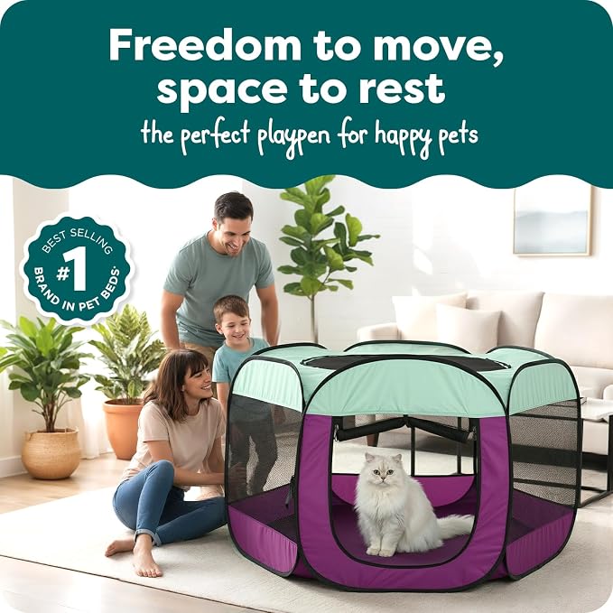 FurHaven Soft-Sided Dog & Cat Playpen, Portable Foldable Indoor & Outdoor Pet Playpen with Mesh Windows & Zippered Door, Purple, Extra Large