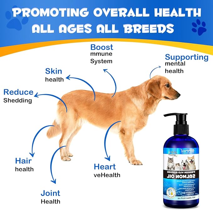 Salmon Oil for Dogs and Cats 8.8fl.oz, Omega 3 EPA DHA Joint&Immune Health, Salmon Oil for Dogs Skin and Coat Support(Cats), Wild Alaskan Salmon Oil for All Ages and All Breefs, for Dog and Cat.