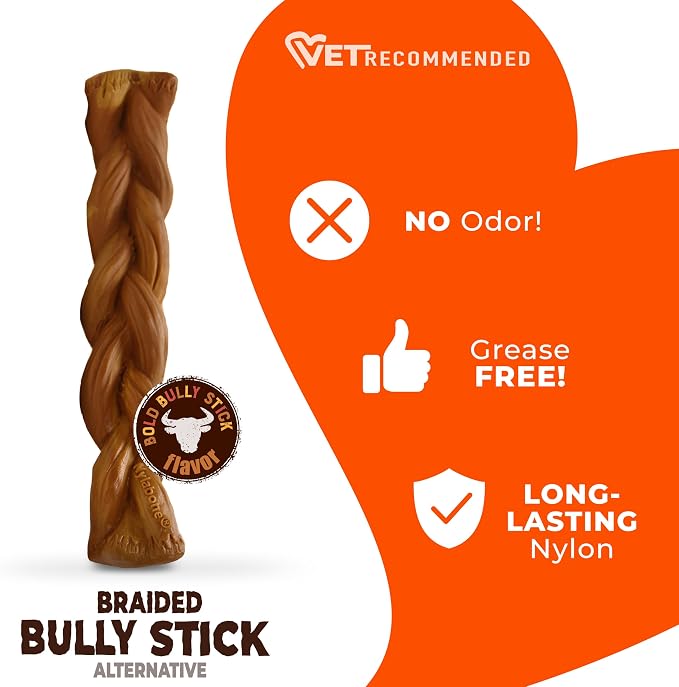 Nylabone Power Chew Braided Bully Stick Alternative Dog Chew Toy, Large | Bold bully stick flavor, no odor, durable dog toys for aggressive chewers, long lasting, for large dogs up to 50 lbs