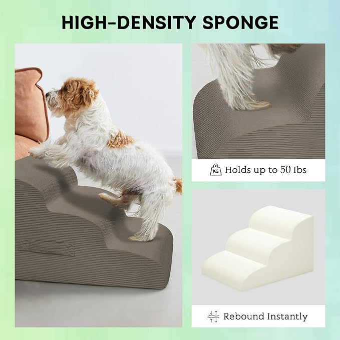 Mesa Lemon Dog Steps for Small Dogs, 4-Step Pet Ramp Stairs for High Beds and Sofa, Non-Slip Pet Stairs for Small Dogs and Cats, Removable and Easy to Clean Cover, Light Brown