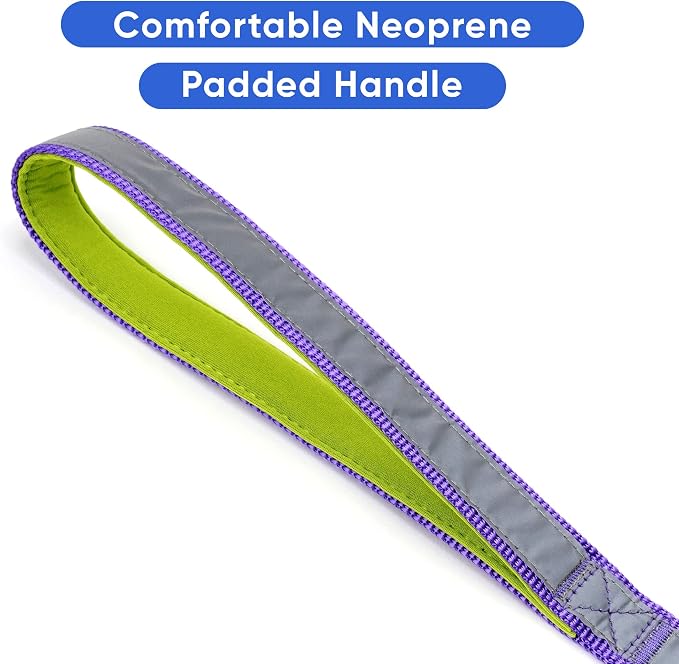 Pawtitas 6 FT Padded Dog Leash with Comfortable Neoprene Padding Handle - Purple Lead | Medium Reflective Dog Leash with Highly Reflective Band Perfect for Medium and Large Dogs and Puppies.