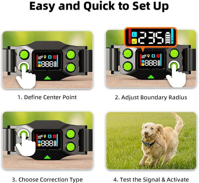 AEZ Smart Dog Collar, GPS Dog Tracker, Wireless Dog Fence System, GPS Fence Collar for Dogs with Beep Vibration Alert Modes, Radius 25-999 Yards for Over 15lbs Dogs, IPX7 Waterproof