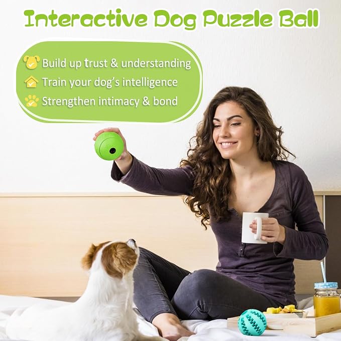 HIPPIH Dog Puzzle Toy 2 Pack, Interactive Dog Toys for Treat Dispensing | Durable Puppy Enrichment Toys, Dog Treat Ball for Teething, Slow Feeder, IQ Training, Blue-2.75'', Green-3.14
