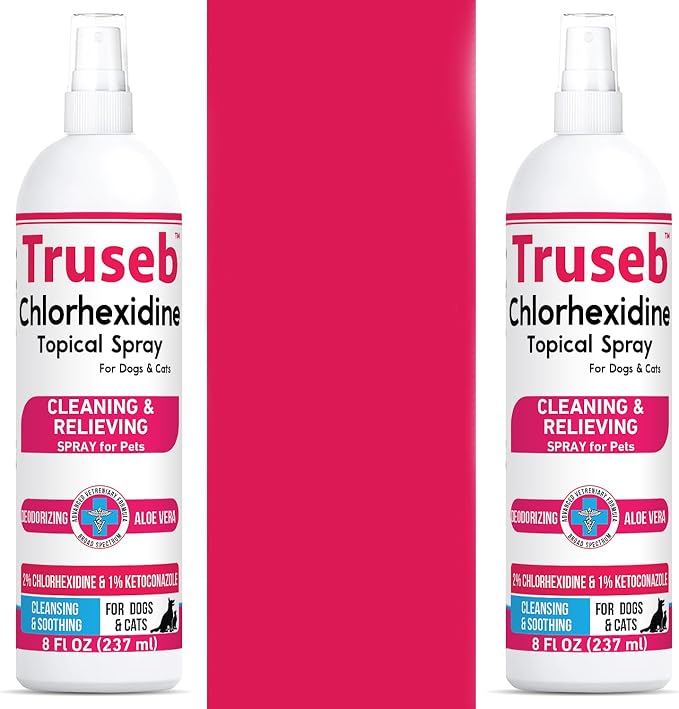 Truseb Medicated Topical Ketoconazole and Chlorhexidine Spray for Dogs, Cats, and Horses with Essential Fatty Acids, Ketoconazole Spray Aloe and Vitamin E (Ketoconazole & Chlorhexidine Spray, 16 oz)