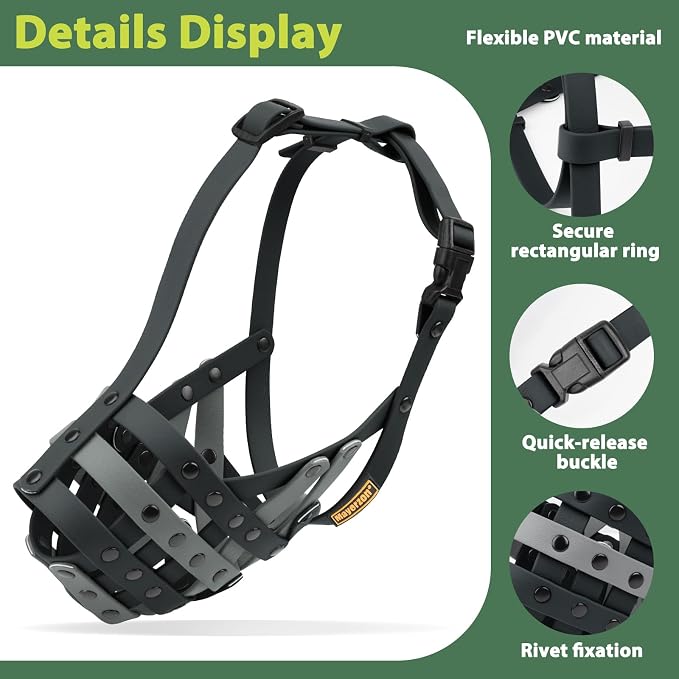 Pitbull Dog Muzzle for Large Medium Dogs Prevent Biting Scavenging | Fits Rottweiler Amstaff Broad-nosed Breed, Sturdy Breathable Basket, Training Walking Use, Allows to Drink | Black Grey, M