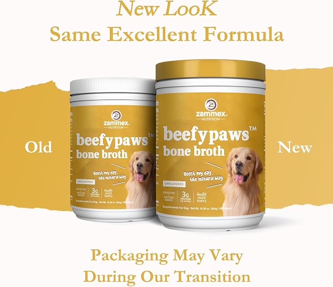 Zammex Grass-Fed Beef Bone Broth Protein Powder for Dogs & Cats - Joint & Bone Support, Gut Health & Immune Support, Healthy Fur Enhancer, Pet Food Topper for Dry & Wet Food, 10.58oz (Pack of 2)