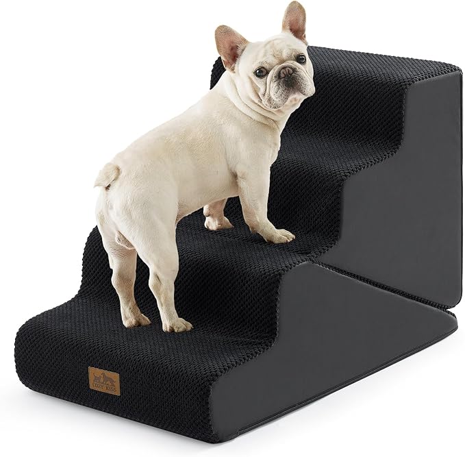 COZY KISS Dog Stairs for Small Dogs, 4-Step 2-in-1 Dog Steps,19.7" H | 4-step dog stairs and ramps for Old Cats, Puppy, Small Dogs,Non-Slip Base,for Couch & Bed, Black