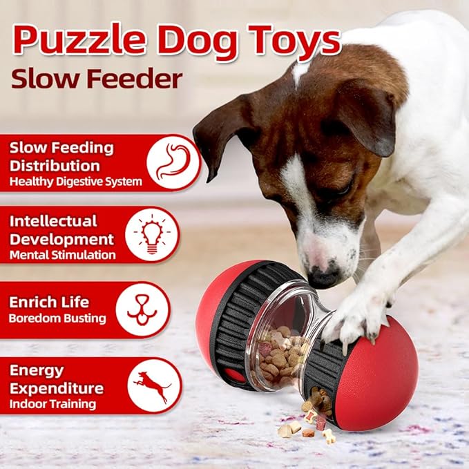 Mankoda Dog Puzzle Toys, Rolling Treat Dispensing Ball, Brain Stimulation & Slow Feeder, Dog Enrichment Toys to Keep Them Busy (2PCS: Red+Green)