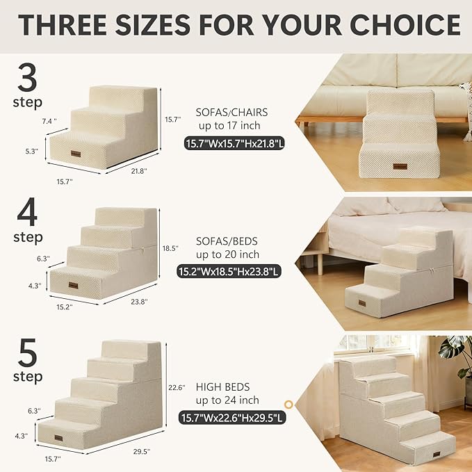 Aodisman Dog Steps for Bed and Couch, 4-Step Pet Stairs for Small Dogs, Indoor Non-Slip Dog Stairs for Old Cats, Puppy, Small Medium Dogs,18.5" H,Beige