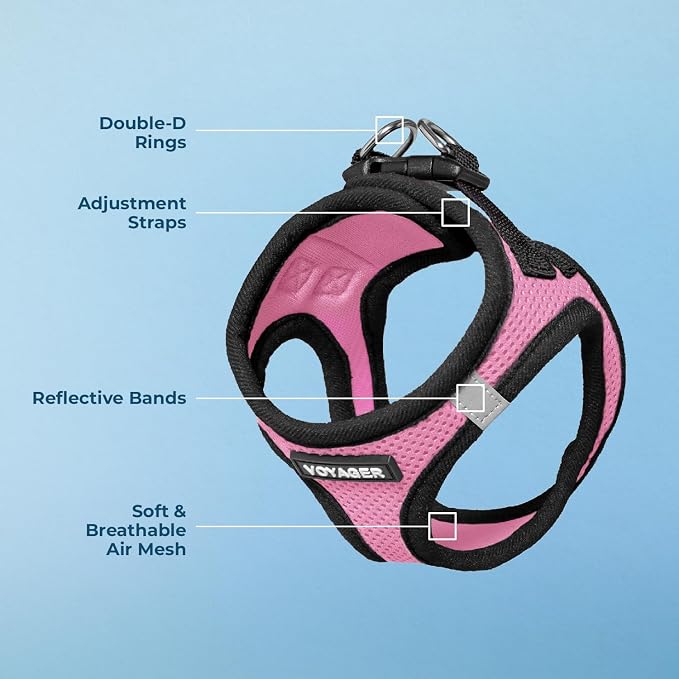 Voyager Step-in Air Dog Vest Harness - Pink/Black Trim, X-Large | 20.5 - 23" in Chest, Reflective Bands, All Weather Breathable Air Mesh, Cats Compatible, Lightweight, Fast Drying